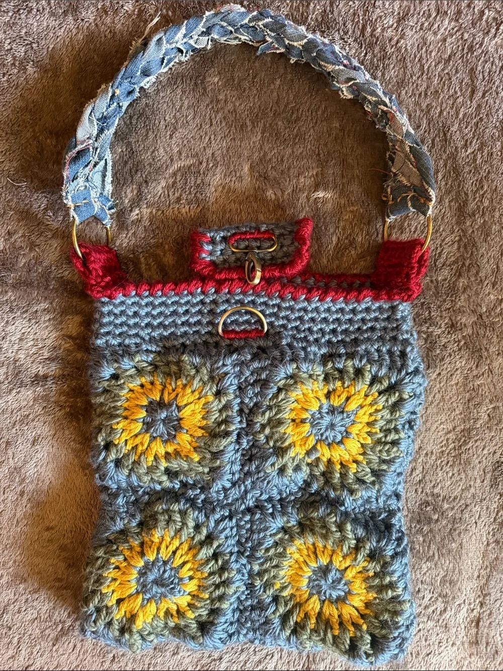 👜 Left Hook Artisan Handmade Crochet Tote Bag — Slate/Red — OS